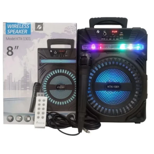 my-11134207-23010-klc1qnzcyhmvb1.webp KTS Speaker KTX 1301 Wireless 20 cm high quality portable speaker Wired Microphone Karaoke with LED flash light