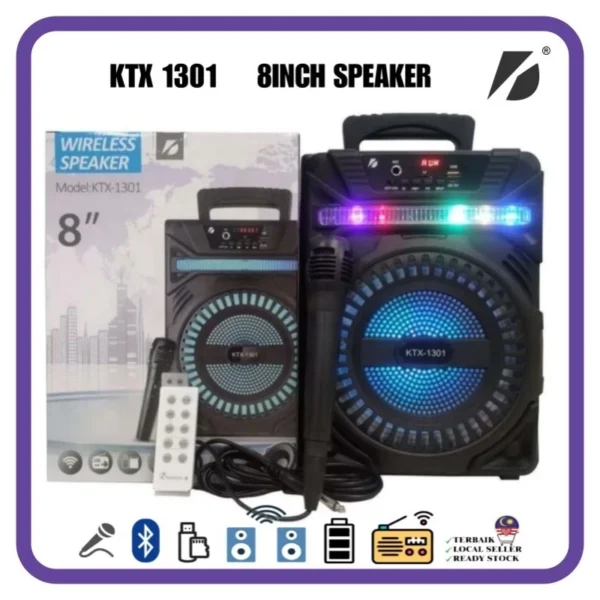 my-11134207-7r98x-lwjrji8orypc47.webp KTS Speaker KTX 1301 Wireless 20 cm high quality portable speaker Wired Microphone Karaoke with LED flash light