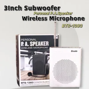 Brodu BTS1383  7 cm Subwoofer P A Speaker Support USB TF card FM Radio Rechargeable Lithium battery Wireless Microphone