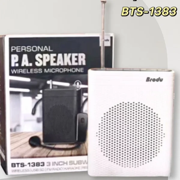 Brodu BTS1383  7 cm Subwoofer P A Speaker Support USB TF card FM Radio Rechargeable Lithium battery Wireless Microphone